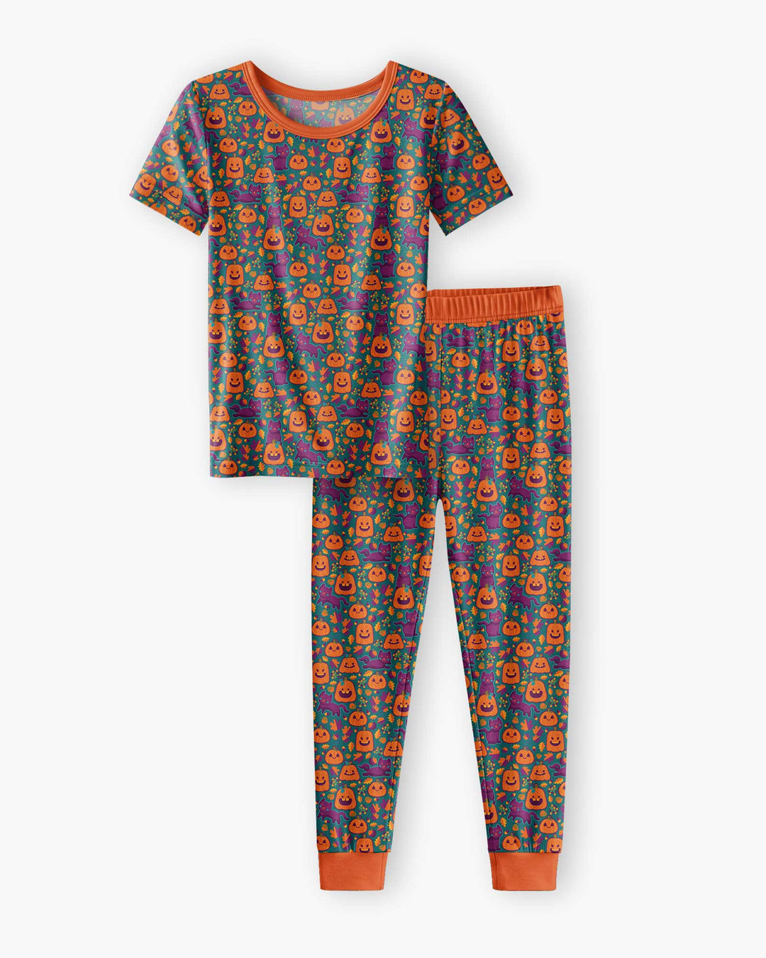 Cats and Pumpkins Bamboo Two Piece Short Sleeve Pajama Set
