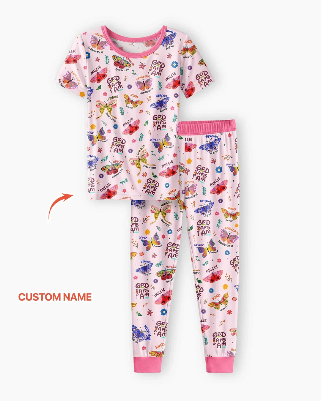 Custom Name God says I am Butterfly Bamboo Two Piece Short Sleeve Pajama Set