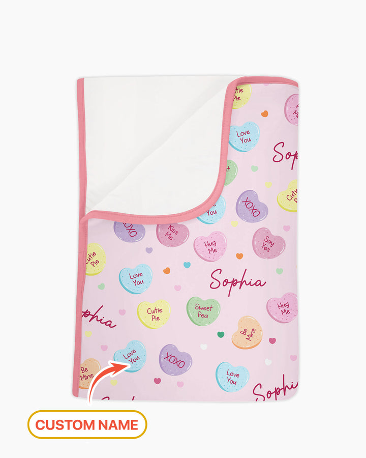 Custom Name Colorful Candy Hearts Family Matching Bamboo Blanket