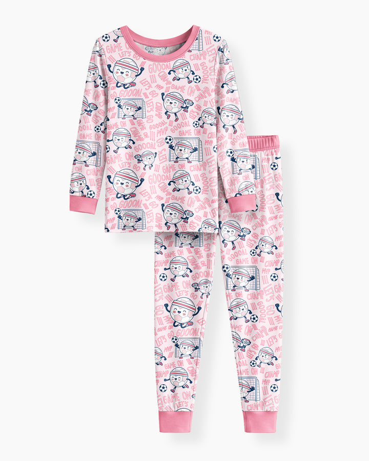 Happy Soccer Ball Family Matching Bamboo Two Piece Long Sleeve Pajama Set