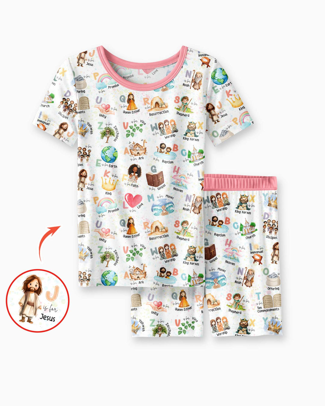 Bible ABC Alphabet Bamboo Two Piece Short Sleeve Shorts Pajama Set