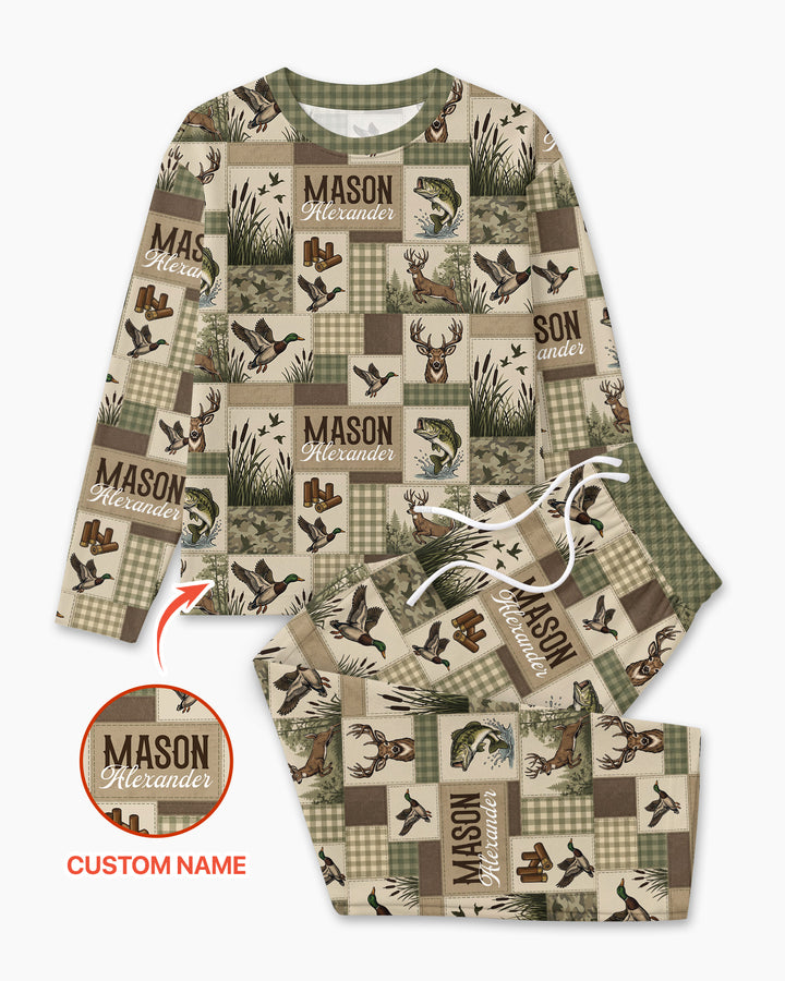 Personalized Hunting Patchwork Bamboo Men's Pajama Set