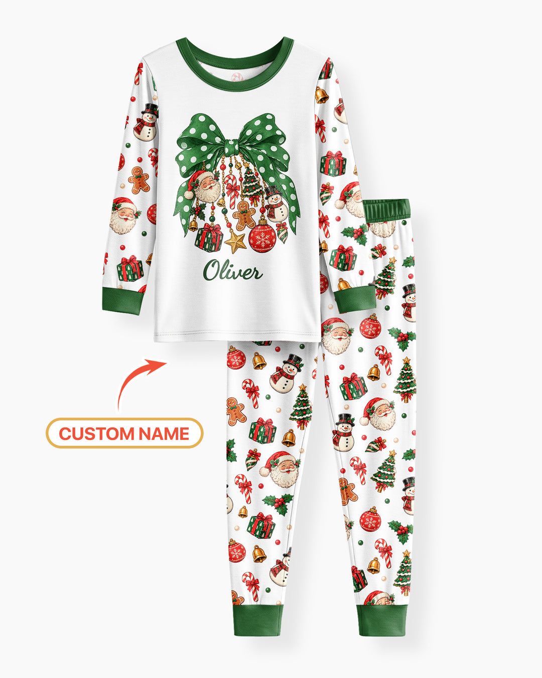 Custom Name Christmas The Bow Bamboo Two Piece Long Sleeve Pajama Set