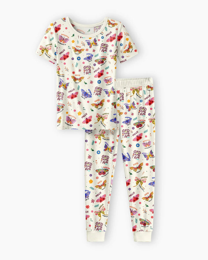 Custom Name God says I am Butterfly Bamboo Two Piece Short Sleeve Pajama Set