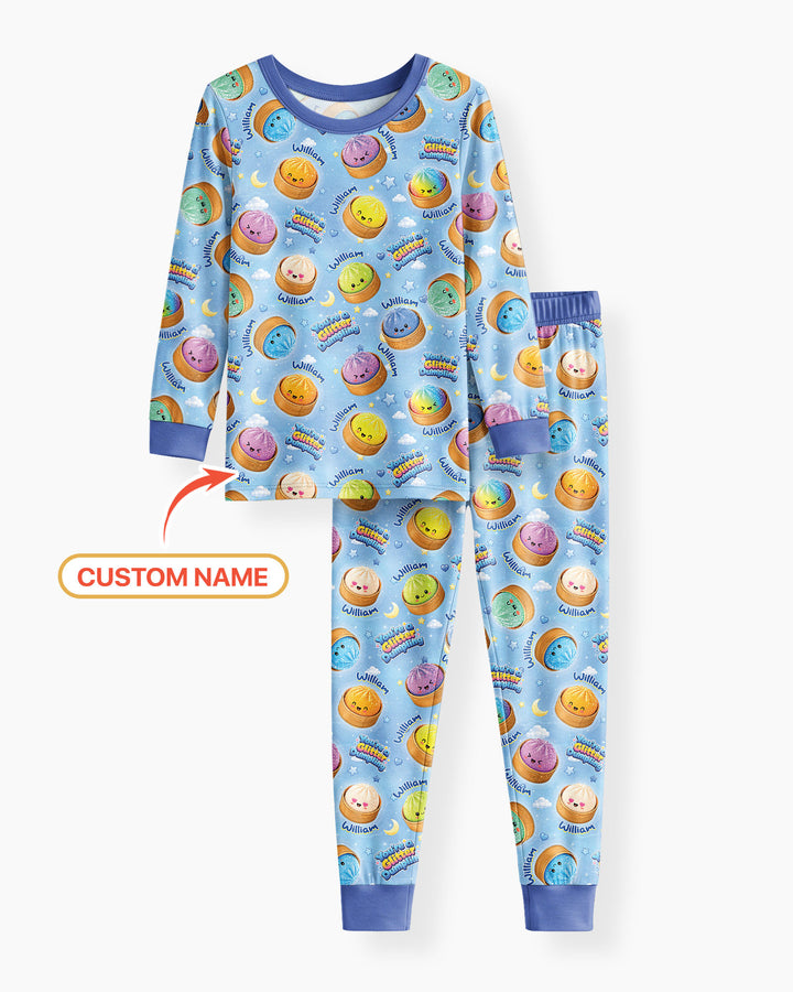 Custom Name You're A Glitter Dumpling Boy Bamboo Two Piece Long Sleeve Pajama Set