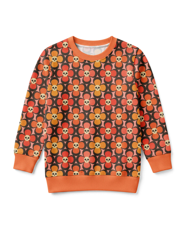 Retro Skull Flower Halloween Bamboo Crewneck Sweatshirt