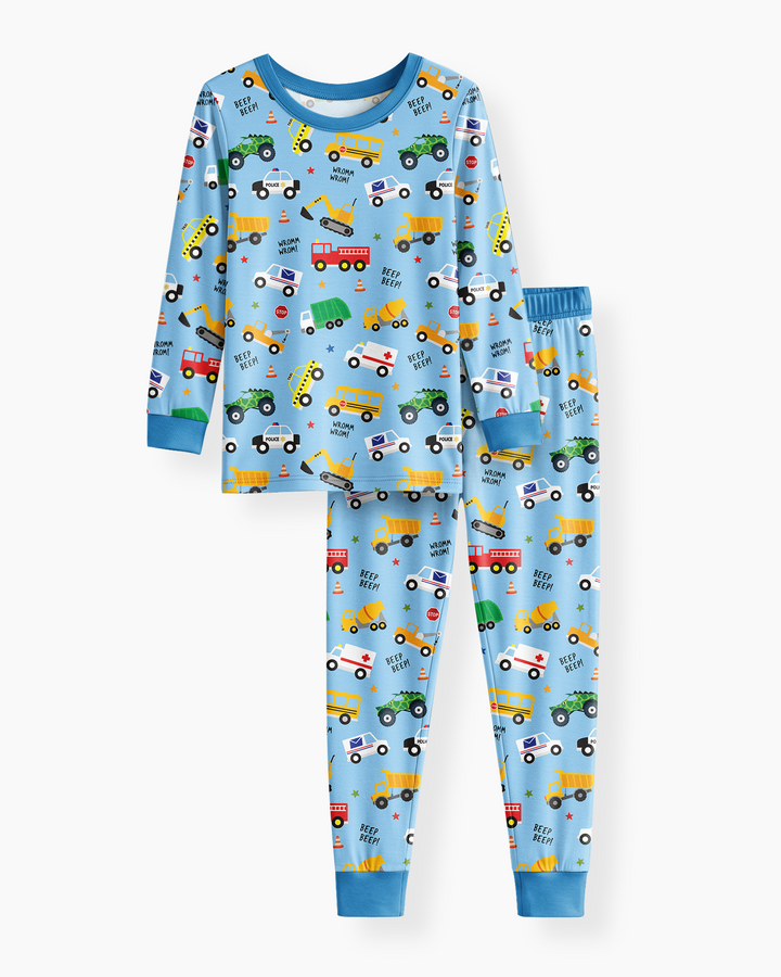 Lots Of Trucks Bamboo Two Piece Long Sleeve Pajama Set
