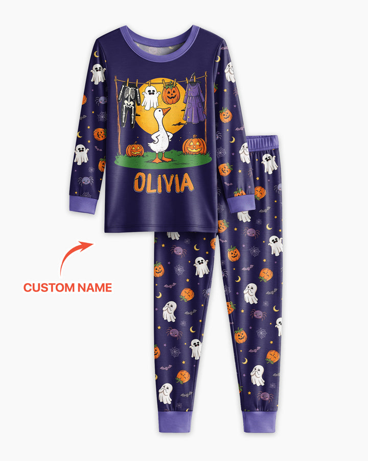 Custom Name Goose Halloween Costume Bamboo Two Piece Long Sleeve Pajama Set