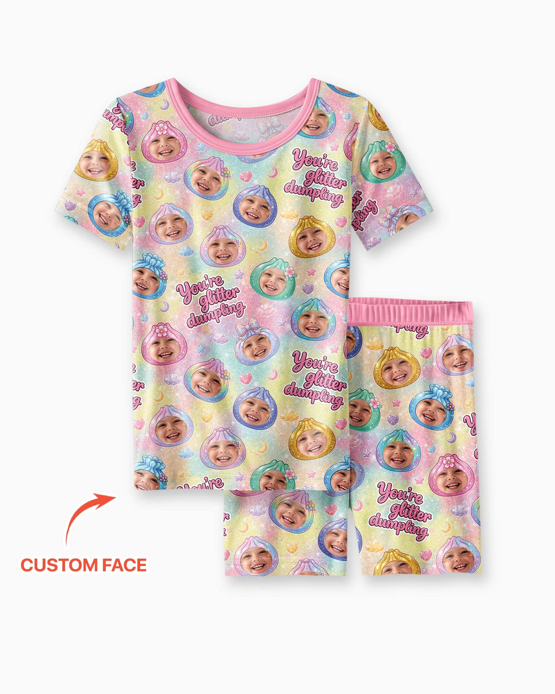 Custom Photo You're Glitter Dumpling Bamboo Two Piece Short Sleeve Shorts Pajama Set
