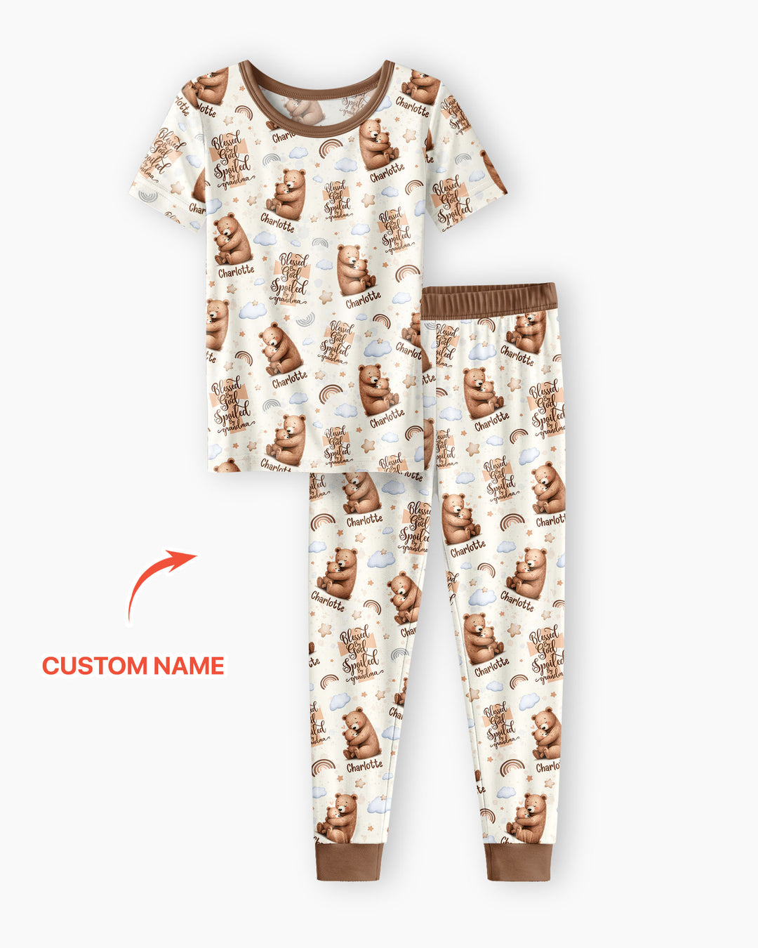 Custom Name Blessed By God Spoiled By Grandma Bamboo Two Piece Short Sleeve Pajama Set