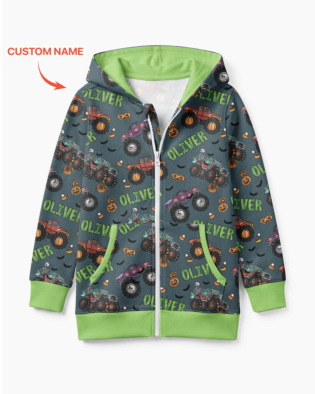 Custom Name Haunted Monster Trucks Bamboo Zip Hoodie