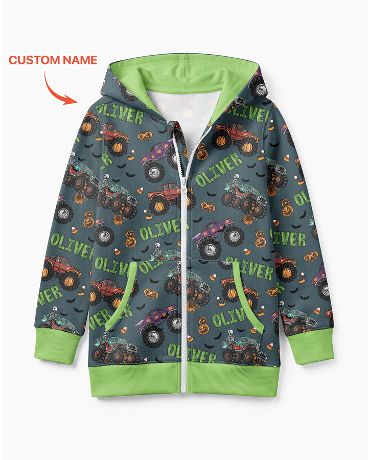 Custom Name Haunted Monster Trucks Bamboo Zip Hoodie