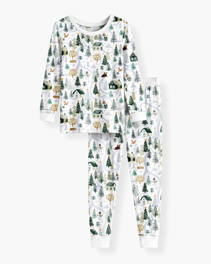 Winter Woodland Village Bamboo Two Piece Long Sleeve Pajama Set
