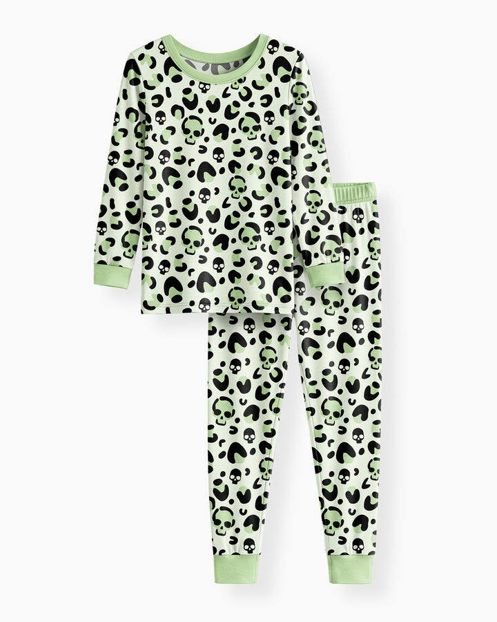 Leopard Skull Bamboo Two Piece Long Sleeve Pajama Set