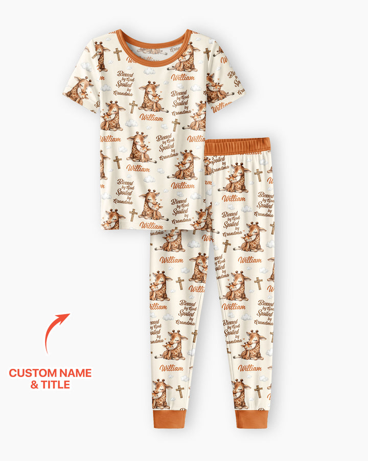 Custom Name Blessed By God Spoiled By Grandma Bamboo Two Piece Short Sleeve Pajama Set