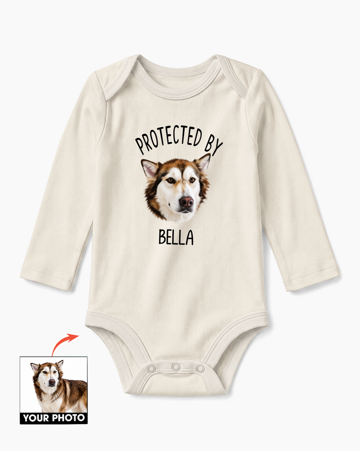 Custom Art Illustration Protected by Pet Portrait Baby Bodysuit: Personalized Dog & Cat Onesie