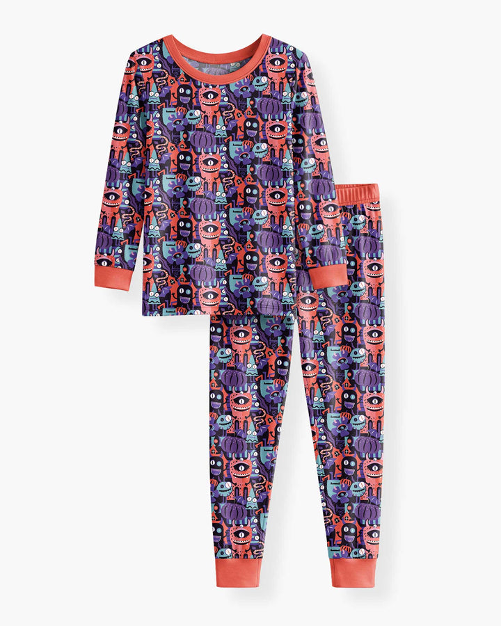 Halloween Multi Eyed Monsters Bamboo Two Piece Long Sleeve Pajama Set
