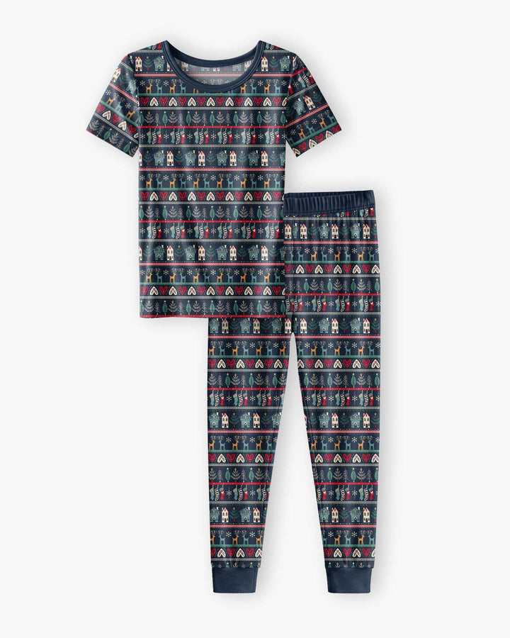 Vintage Nordic Christmas Bamboo Two Piece Short Sleeve Pajama Set