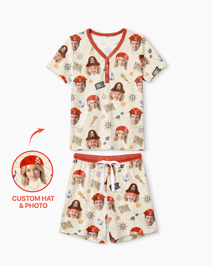 Custom Photo Treasure Map Adventures Family Matching Bamboo Women Short Sleeve Short Pajama Set