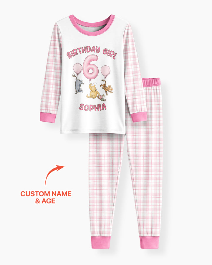 Little Bear Birthday Custom Name And Age Balloon Bamboo Two Piece Long Sleeve Pajama Set