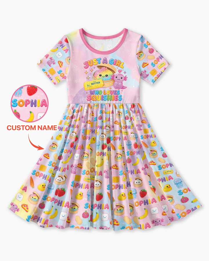 Just A Girl Who Loves Squishy Custom Name Bamboo Twirl Dress