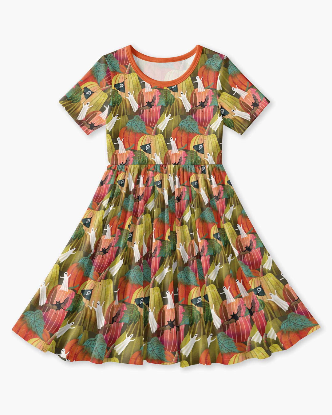 Big Pumpkin Field With Ghosts Bamboo Twirl Dress
