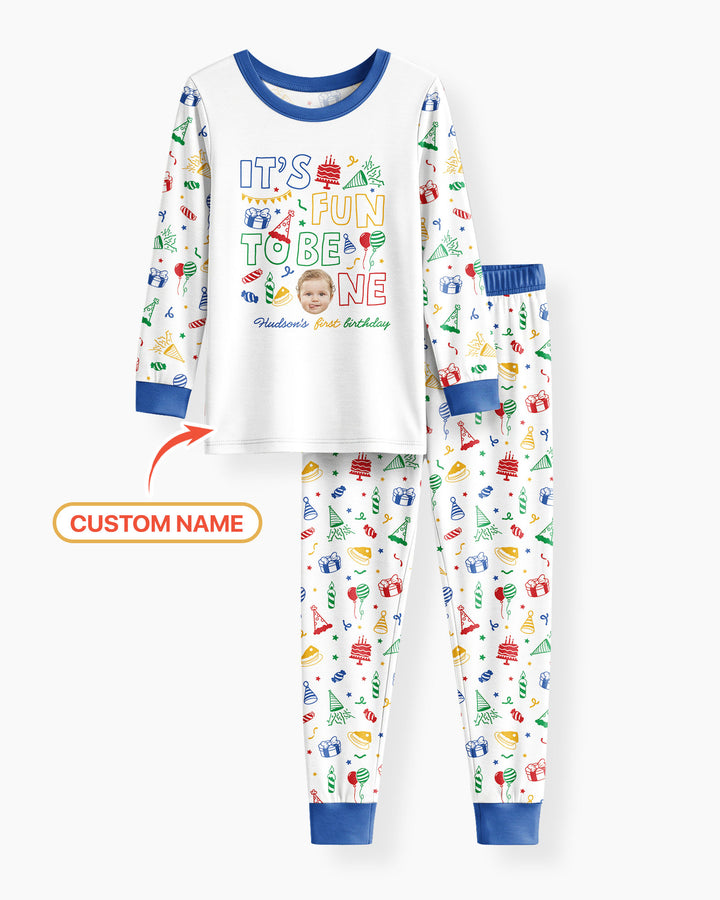 Custom Photo It's Fun To Be One Bamboo Two Piece Long Sleeve Pajama Set