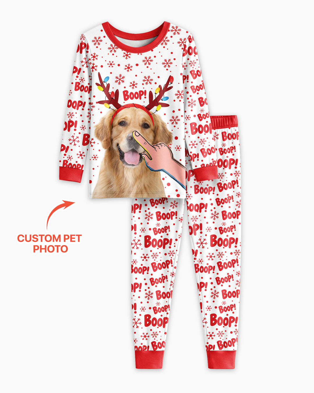 Custom Pet Photo Funny Christmas Boop Bamboo Two Piece Long Sleeve Pajama Set