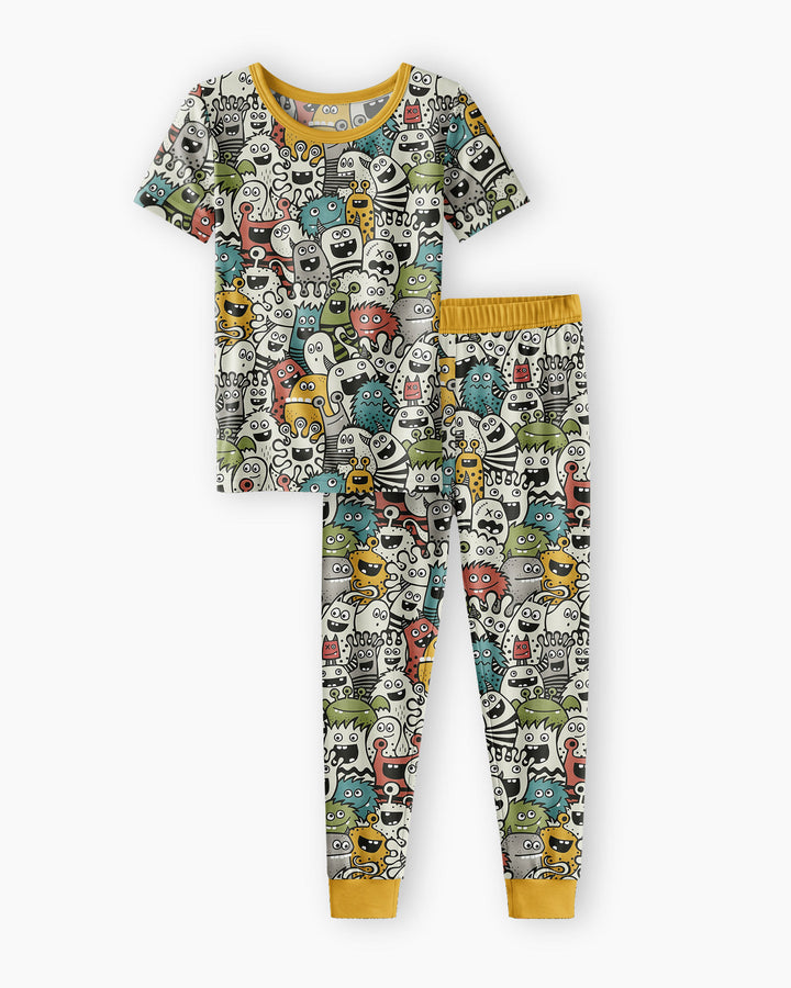 Monsters And Friends Bamboo Two Piece Short Sleeve Pajama Set
