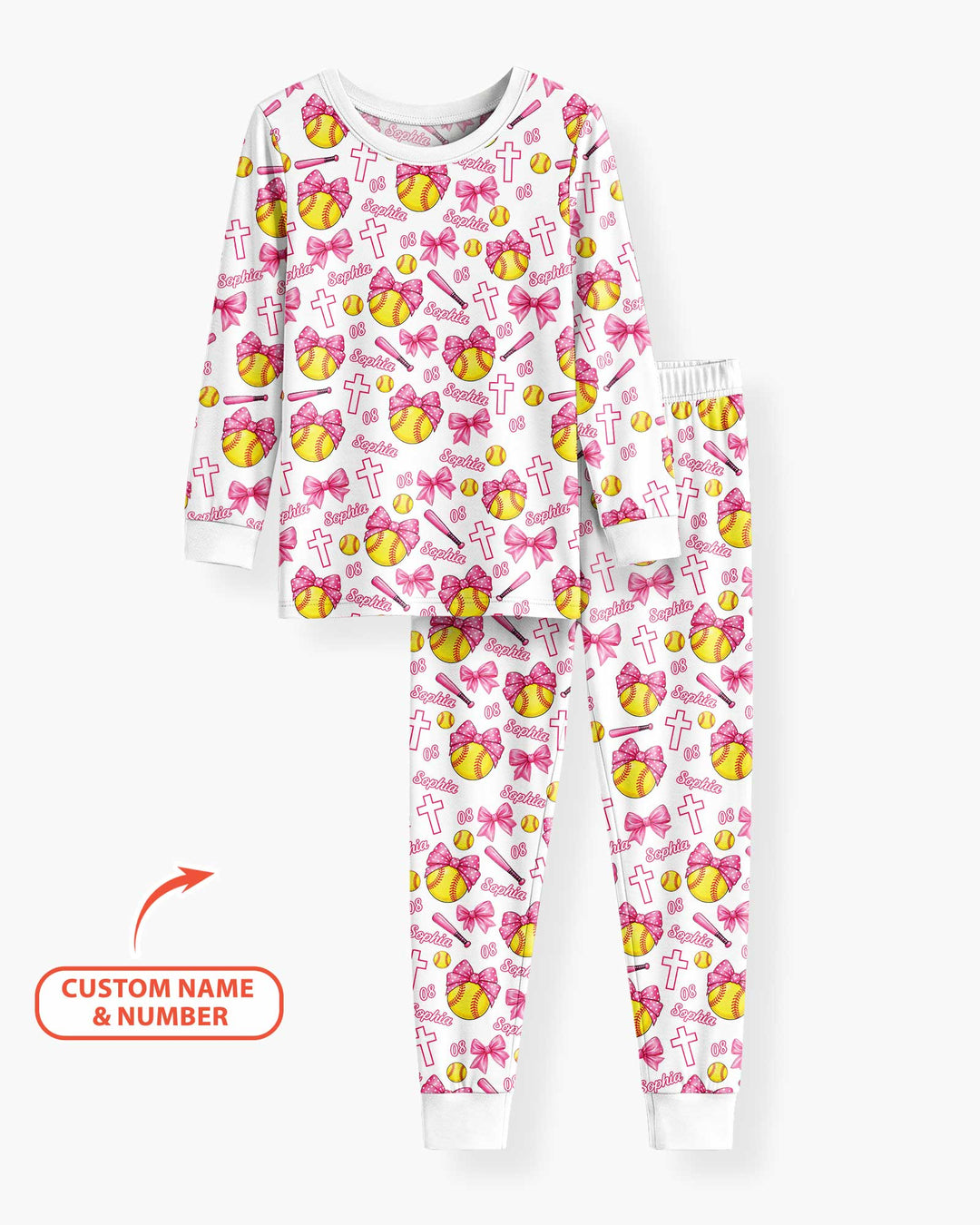 Custom Name Softball Cuties Bamboo Two Piece Long Sleeve Pajama Set