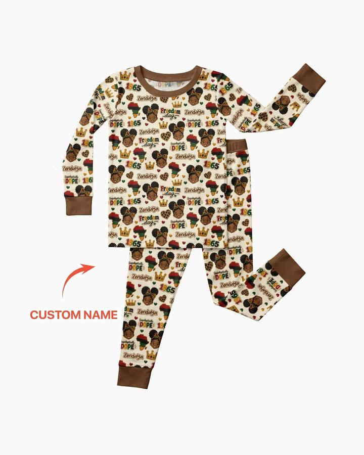 Custom Name Juneteenth Unapologetically Dope Bamboo Two Piece Long Sleeve Pajama Set
