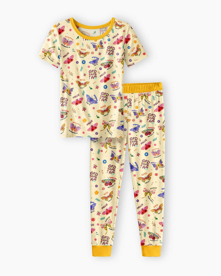 Custom Name God says I am Butterfly Bamboo Two Piece Short Sleeve Pajama Set