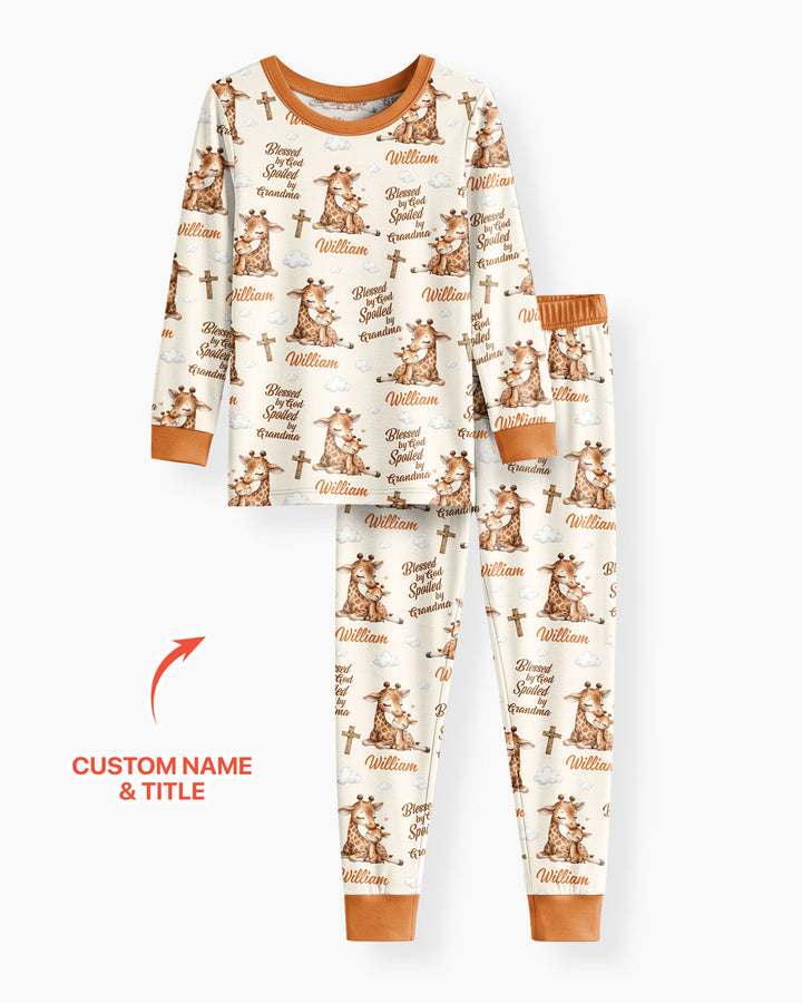 Custom Name Blessed By God Spoiled By Grandma Bamboo Two Piece Long Sleeve Pajama Set
