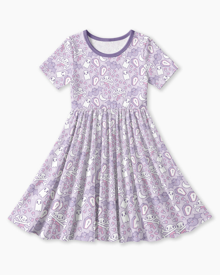 Cute Ghost Halloween Pastel Purple Spooky Bamboo Twirl Dress