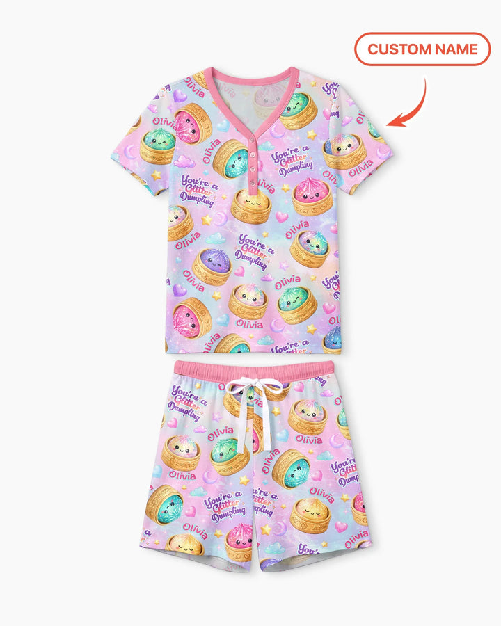 Custom Name You're A Glitter Dumpling Bamboo Women Short Sleeve Short Pajama Set