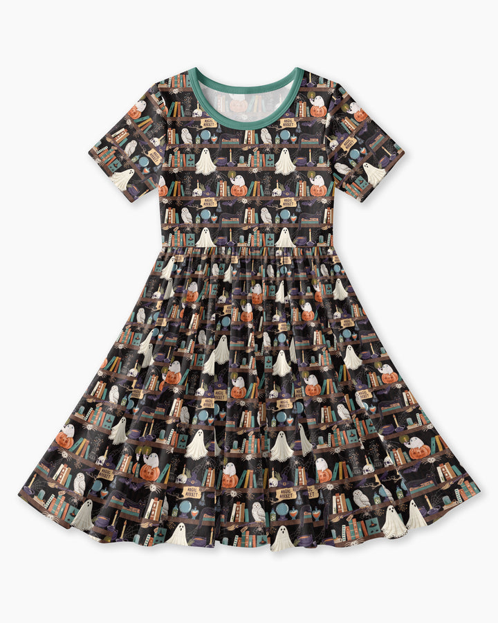 Cute Ghost Witchy Halloween Magic Library Bamboo Twirl Dress