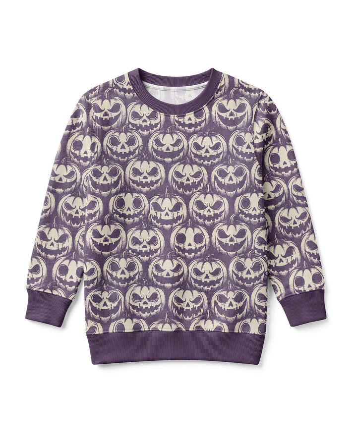 Retro Halloween Jack-O-Lantern Spooky Faces Bamboo Crewneck Sweatshirt