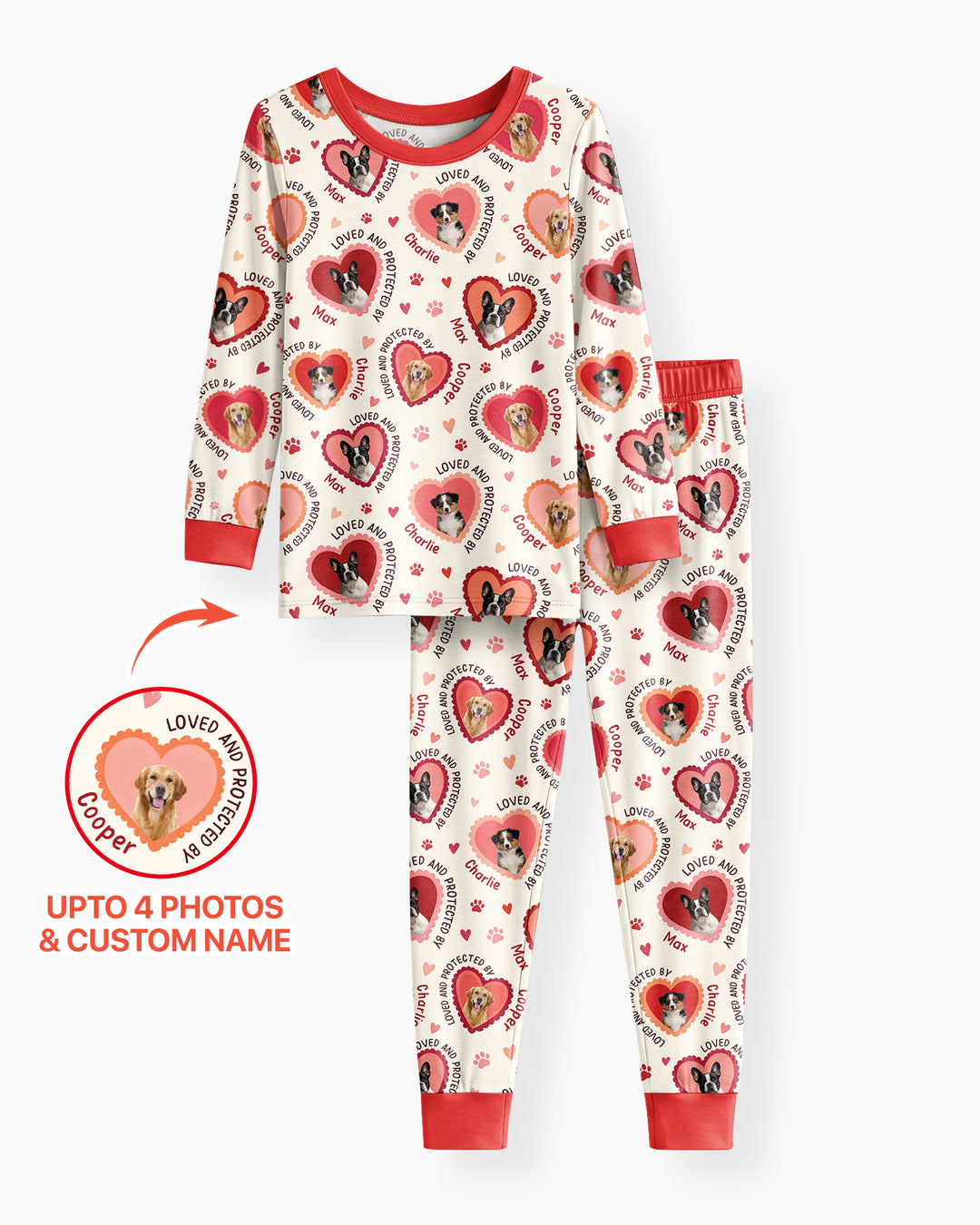 Custom Dogs Photo Loved And Protected By Bamboo Two Piece Long Sleeve Pajama Set