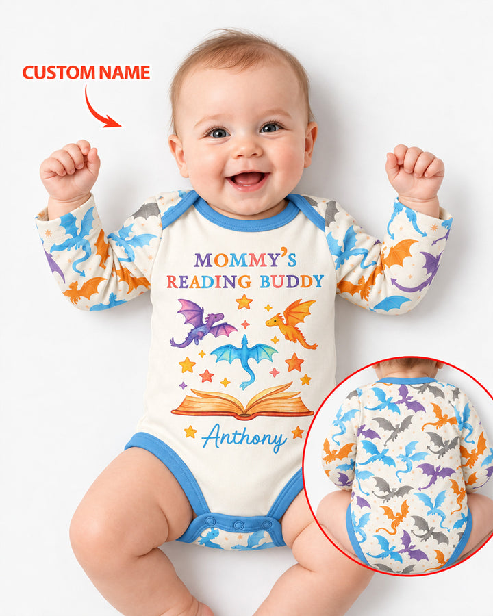 Custom Name Dragon Reading Buddy Bamboo Bodysuit