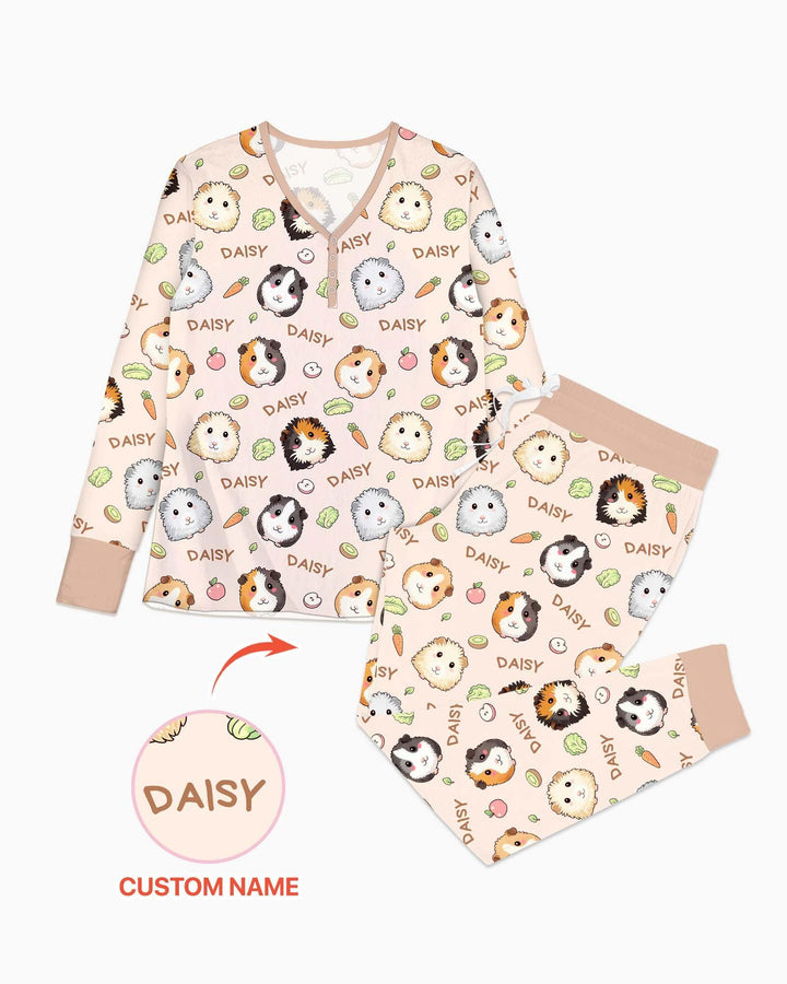 Individueller Name Süße Meerschweinchen Bambus Pyjama-Set für Damen
