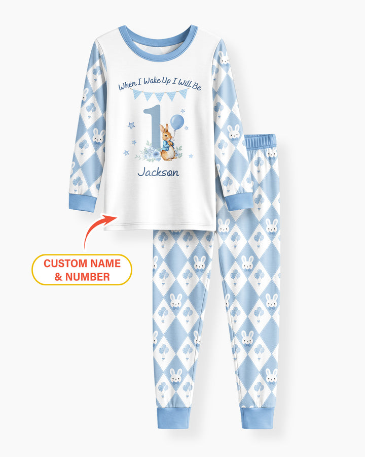 Custom Name When I Wake Up Bunny Birthday Bamboo Two Piece Long Sleeve Pajama Set