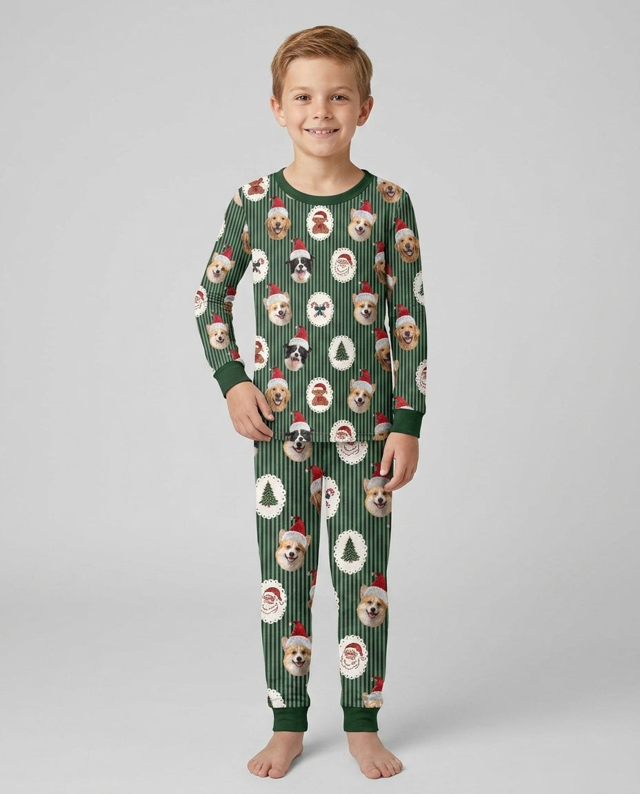 Custom Pet Face Christmas Cameo Bamboo Two Piece Long Sleeve Pajama Set