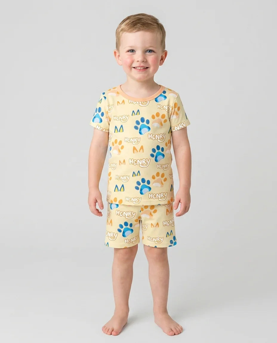 Zweiteiliges Pyjama-Set mit kurzen Ärmeln und Shorts im Sommer-Design