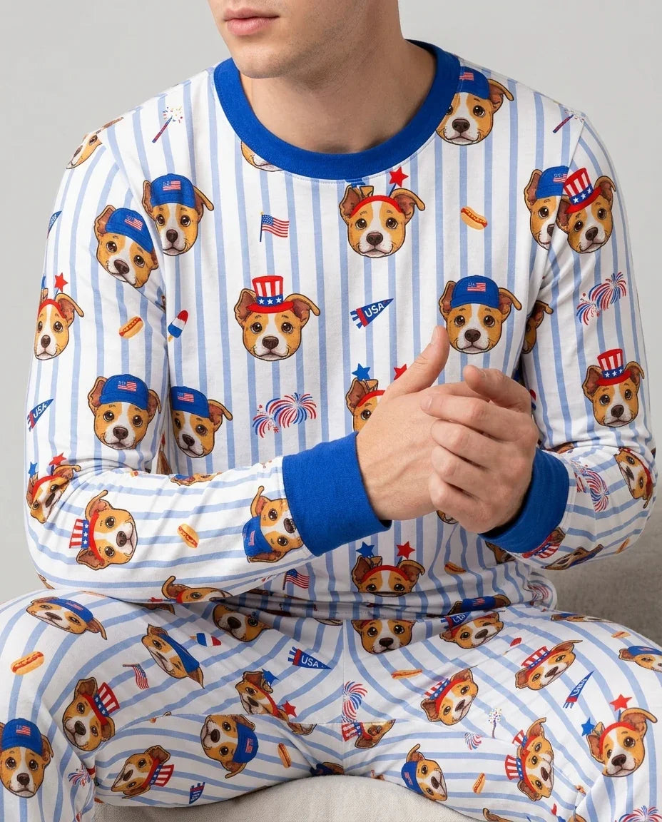 Custom Pet Image 4th of July Family Matching Bamboo Men's Pajama Set