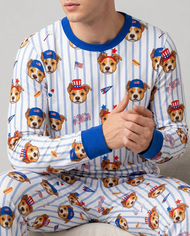 Custom Pet Image 4th of July Family Matching Bamboo Men's Pajama Set