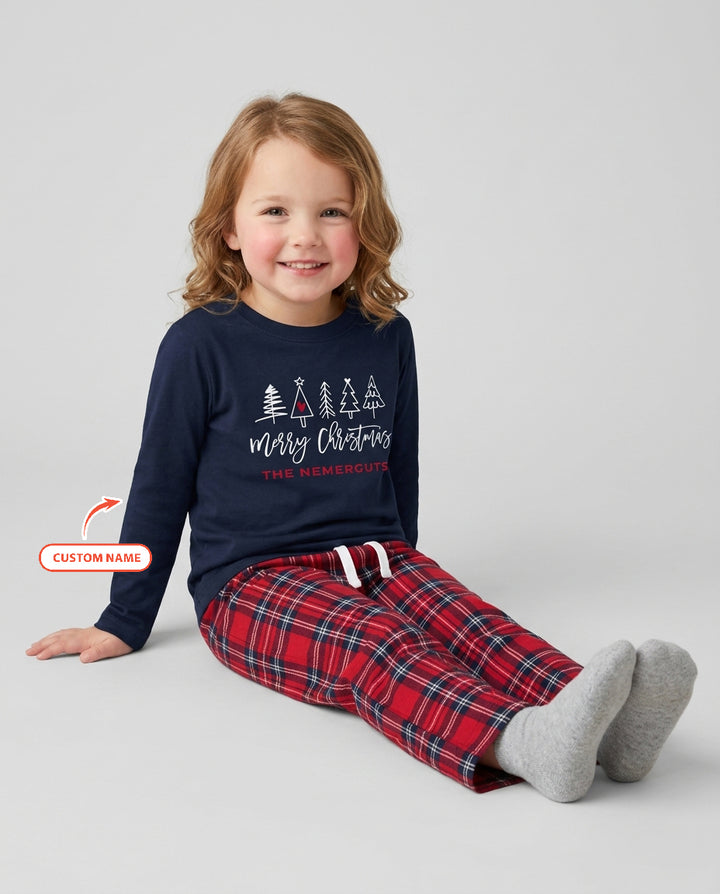 Custom Christmas Tree Bamboo Two Piece Long Sleeve Pajama Set