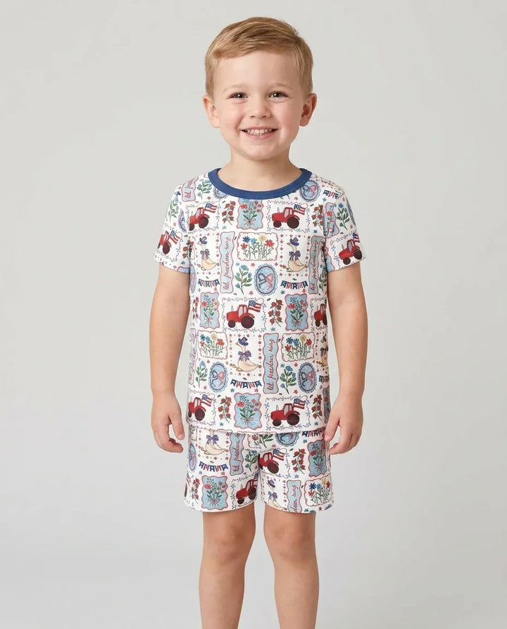 Template Zweiteiliges Pyjama-Set mit kurzen Ärmeln und Shorts
