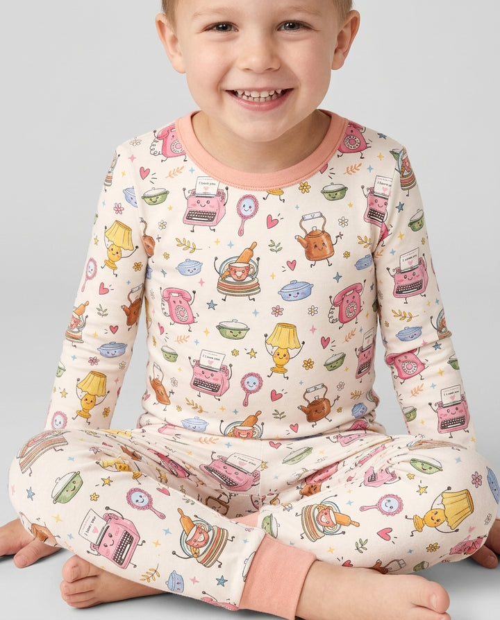 Retro Chasing Toy Bamboo Two Piece Long Sleeve Pajama Set