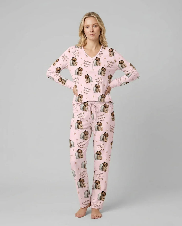 Personalisierte Foto Unser erstes als Eltern Bambus Damen Pyjama Set
