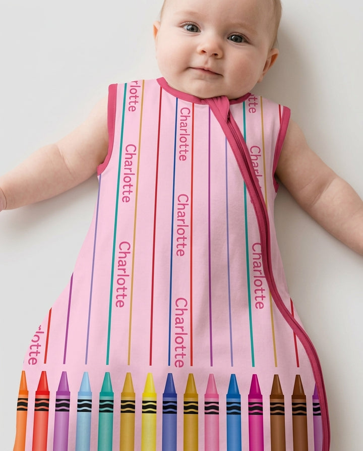 Custom Name Crayon Lines Bamboo Sleep Bag